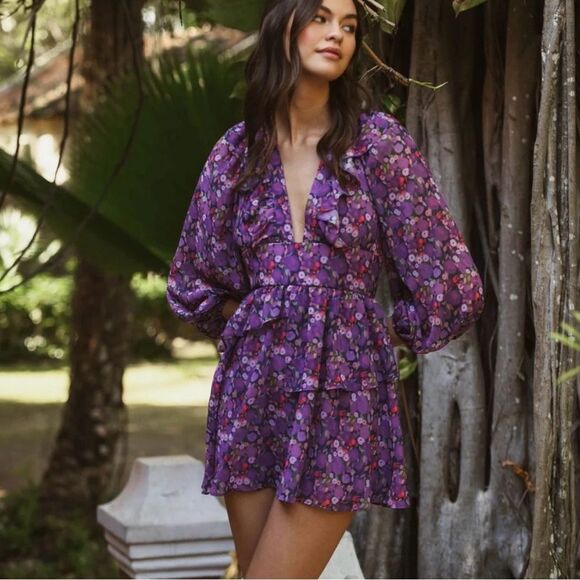 Hutch Purple Floral Mini Dress - Picture 2 of 9